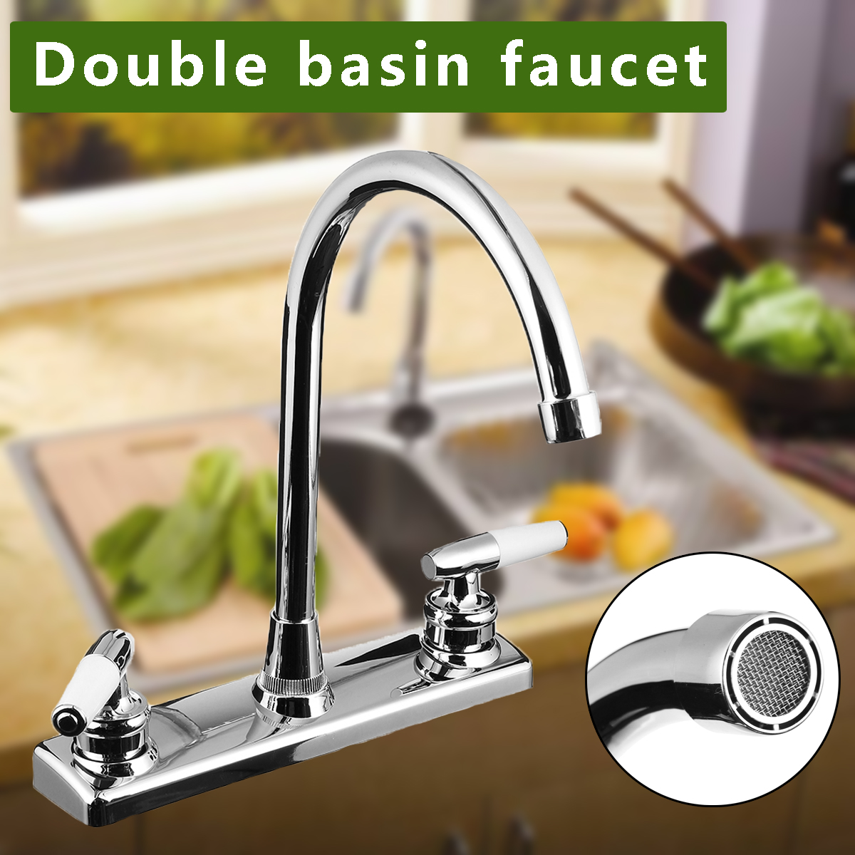 Rv Mobile Home Double Handles Hot Cold Tap Basin Sink Kitchen Detail Image