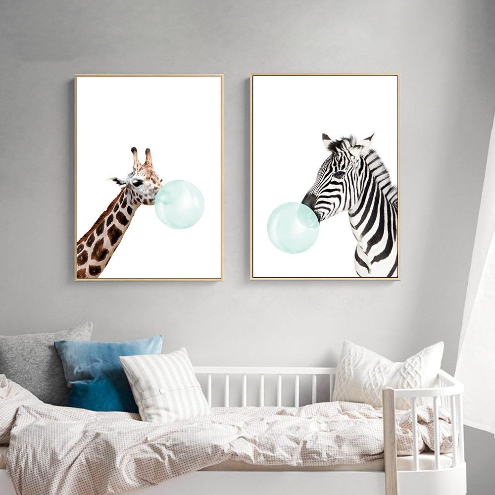 Animal Koala Giraffe Zebra Canvas Poster Nursery Wall Art Print Baby Room Decor