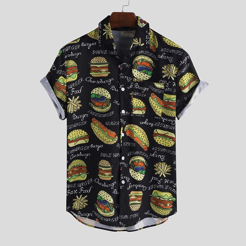 Mens Hawaiian Short Sleeve T shirt Summer Beach Party Striped Baggy Shirts Top