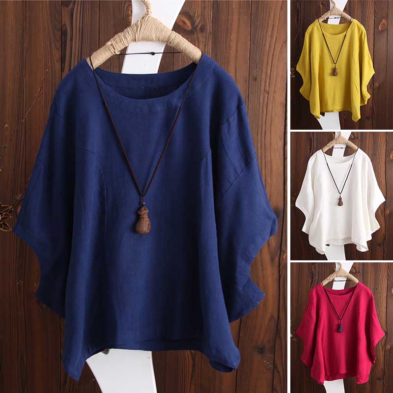 ZANZEA Women Round Neck Buttons Down Shirt Tee Summer Baggy Tops Blouse T-Shirts