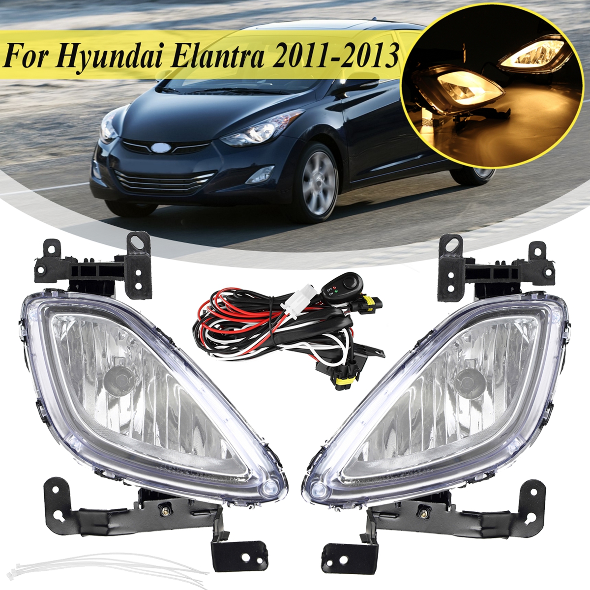 details about pair front bumper fog light lamps wiring switch for hyundai elantra 2011 2013 2011 2013 elantra factory fog light kit
