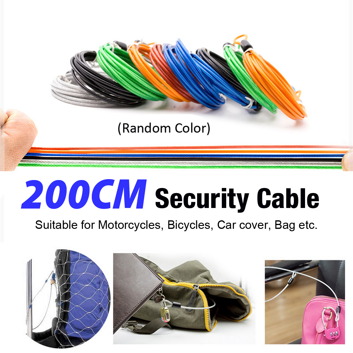 US 2x 7Foot Security Double Loop Cable Strong Braided Steel Bike Wire Chain Lock