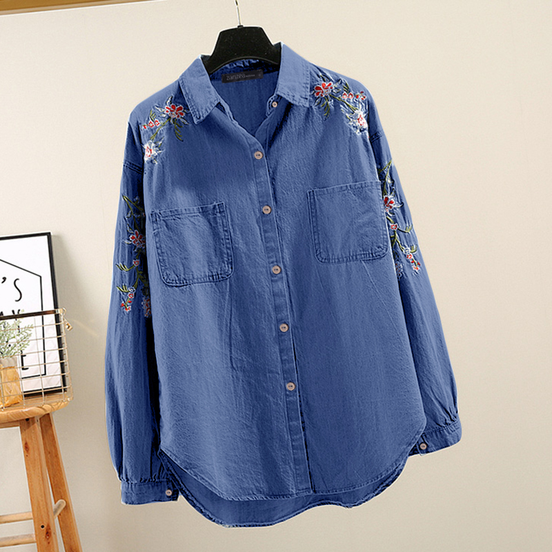 floral denim shirt