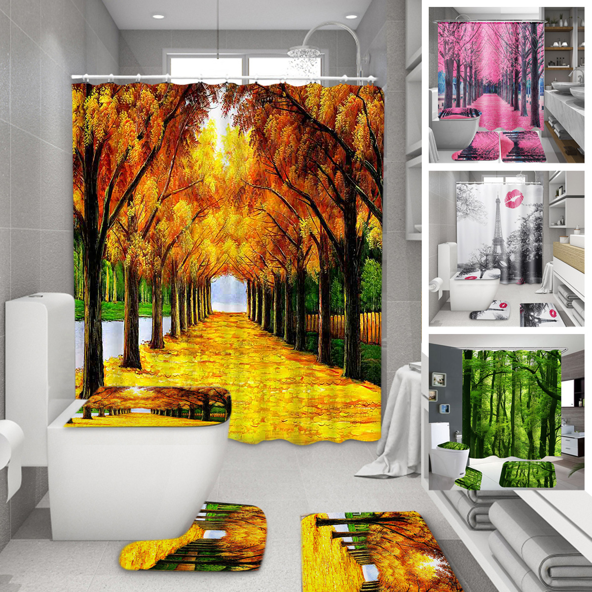 3 PCS Bathroom Mats Bath Toilet Set Floor Rug Non-Slip Pedestal 7 Colour #48