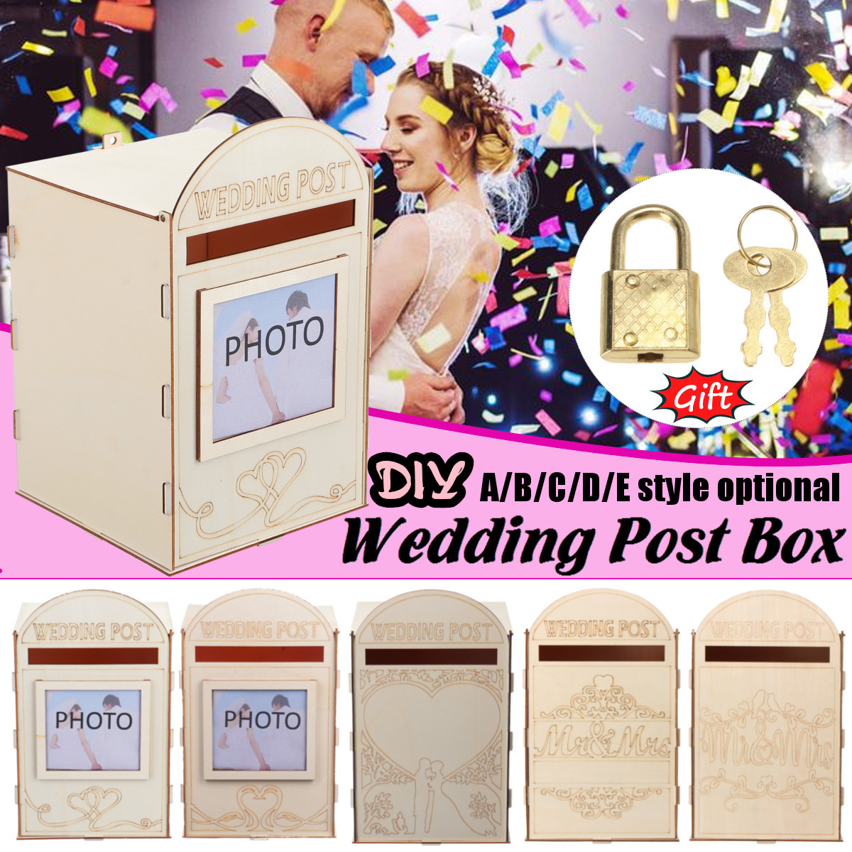Diy Wishing Card Post Box Wooden Carved Wedding Engagement Party