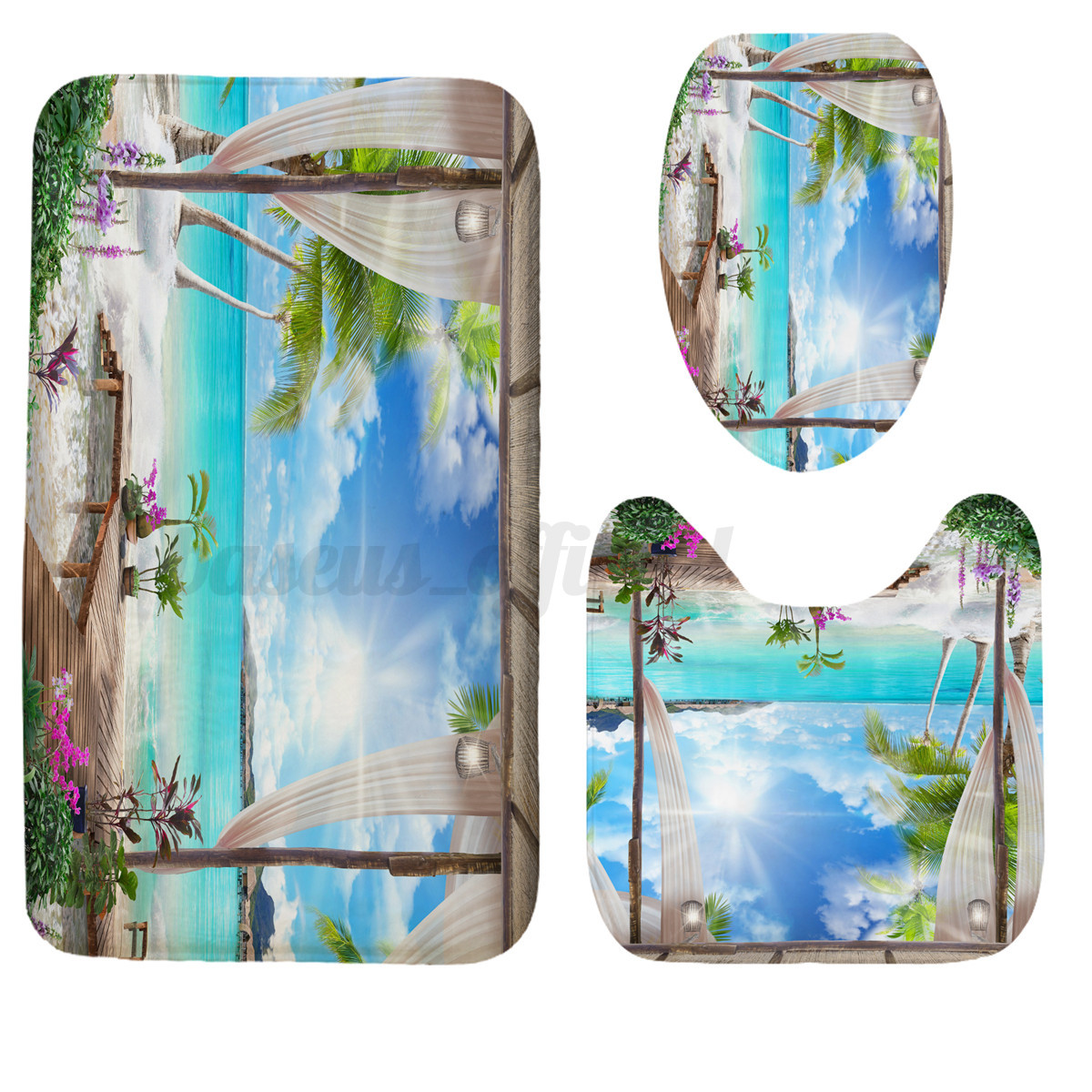 Beach Ocean Shower Curtain Pedestal Rug Bathroom Floor Mat Lid Toilet Cover US Beach Ocean Shower Curtain Pedestal Rug Bathroom Floor Mat Lid Toilet Cover US