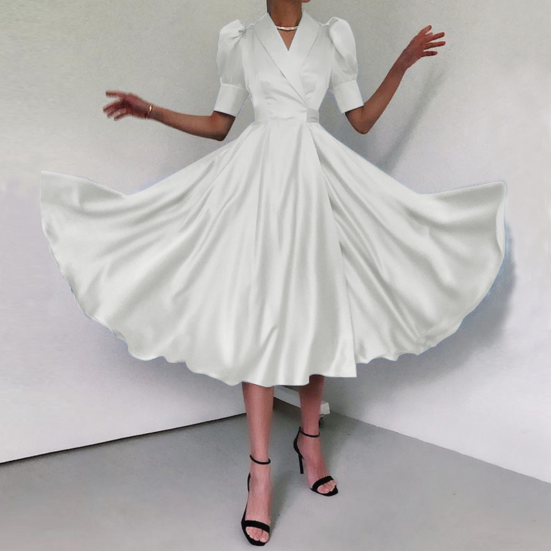 long gown with puff sleeves