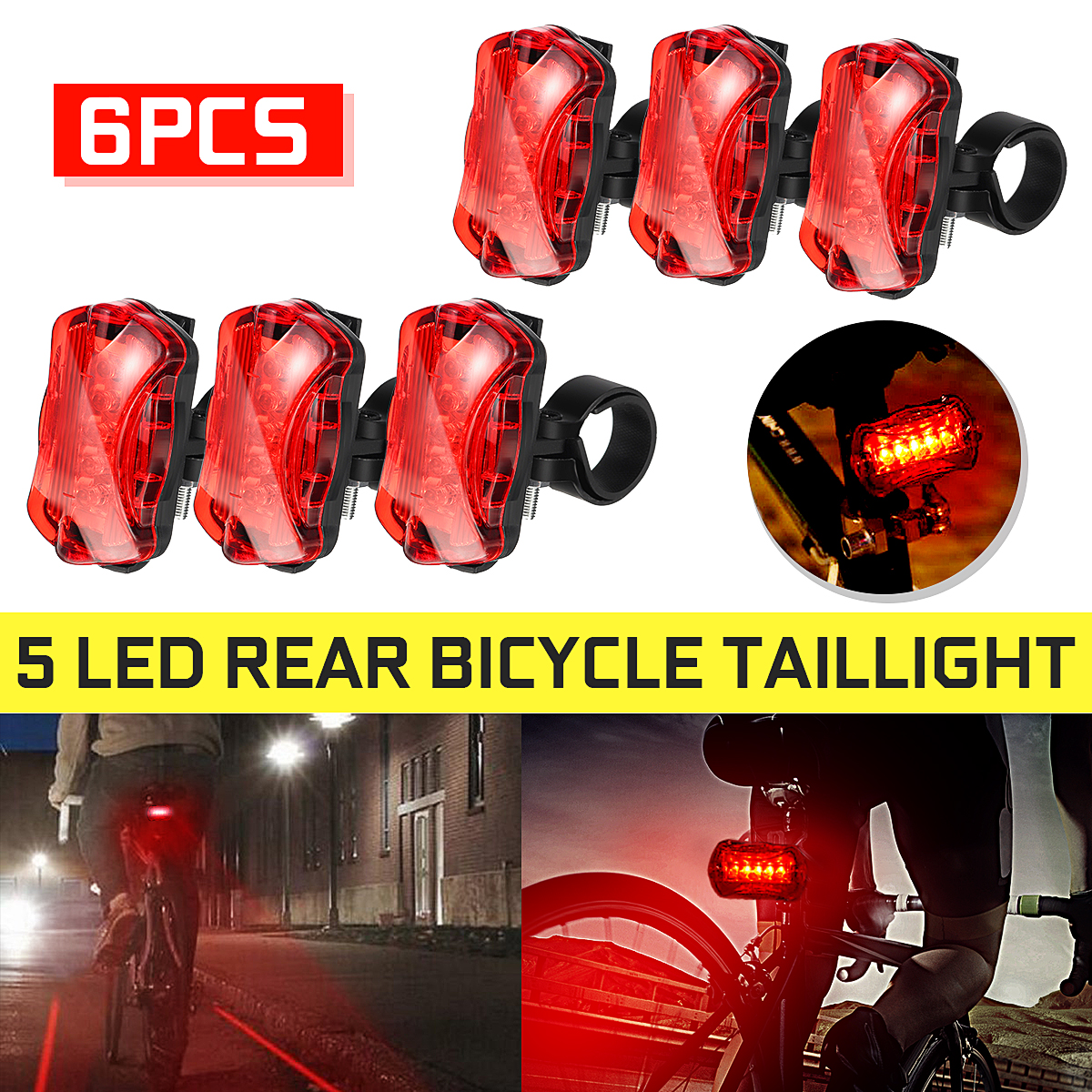 Bicycle Bike Cycling 5 LED Safety Warning Tail Rear Flash Light Lamp With Mounts