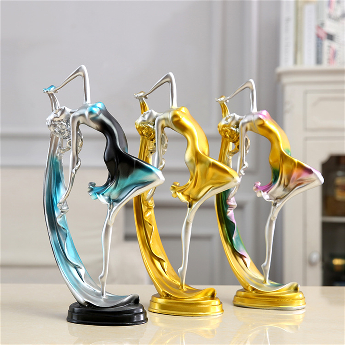 Modern Dancing Girl Resin Sculpture Statues Ornament Home Office