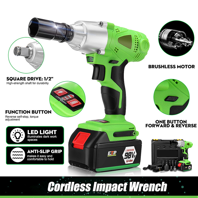 168VF 18800mAh 1//2/'/' Electric Li-Ion Cordless Impact Wrench Drill Torque Tool