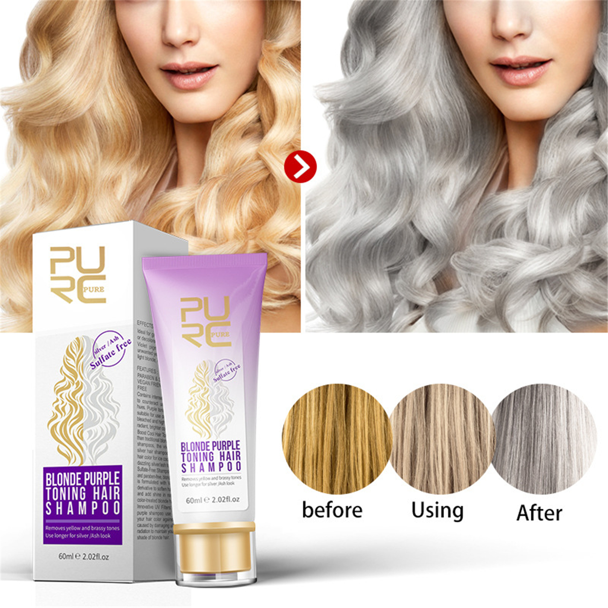 Blonde Purple Hair Shampoo Removes Yellow And Brassy Tones For