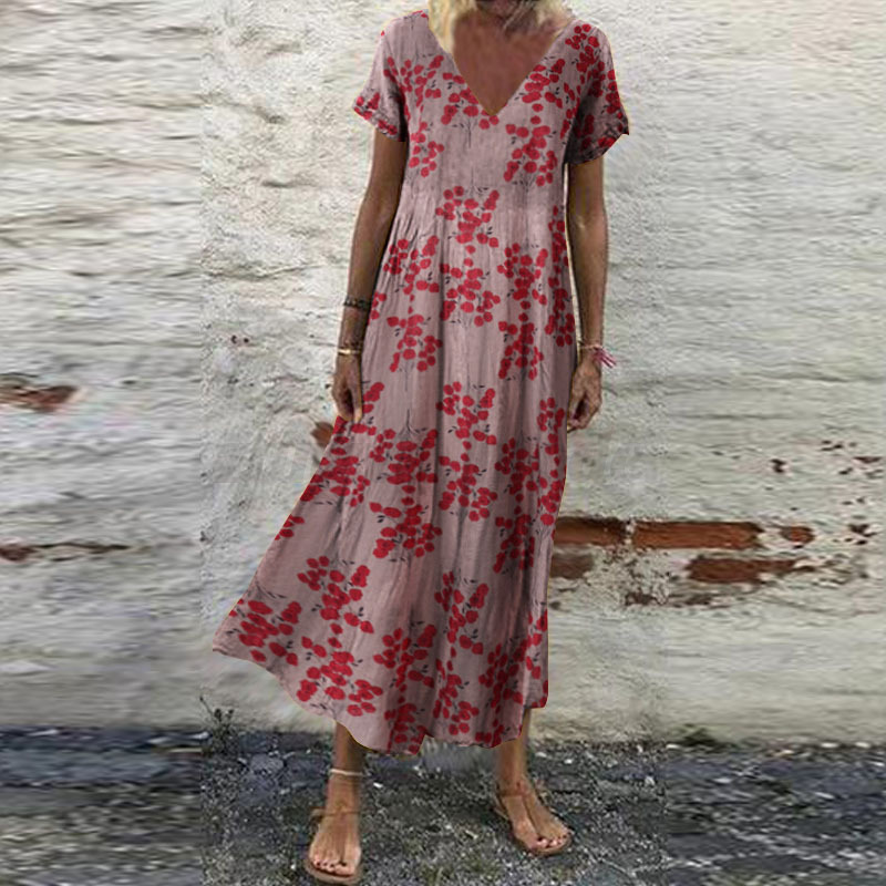 Mujeres Verano Manga Corta Cuello en V Floral Estampado Vestido Largo Vacaciones Playa Solero - Imagen 37 de 43