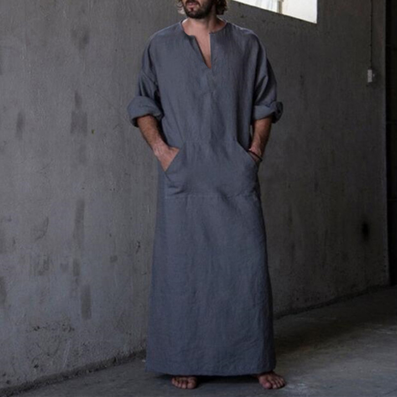 YUNY Men Middle East Kaftan Gown Cotton Shirt Muslim Islamic Kaftan Blue S YUNY Men Middle East Kaftan Gown Cotton Shirt Muslim Islamic Kaftan Blue S