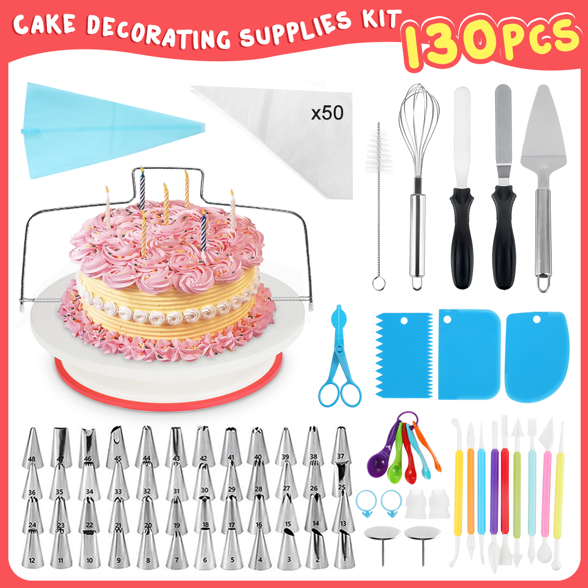 106Pcs Stainless Steel Cake Decorating Supplies DIY Turntable Accessories Kit