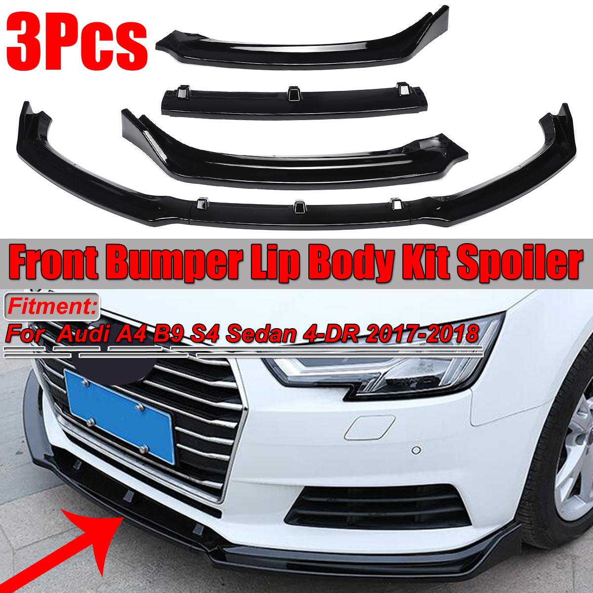 3Pcs Carbon Fiber Look Front Bumper Lip Splitter Chin Spoiler Wing Body Kit Replacement for Elantra 17-18