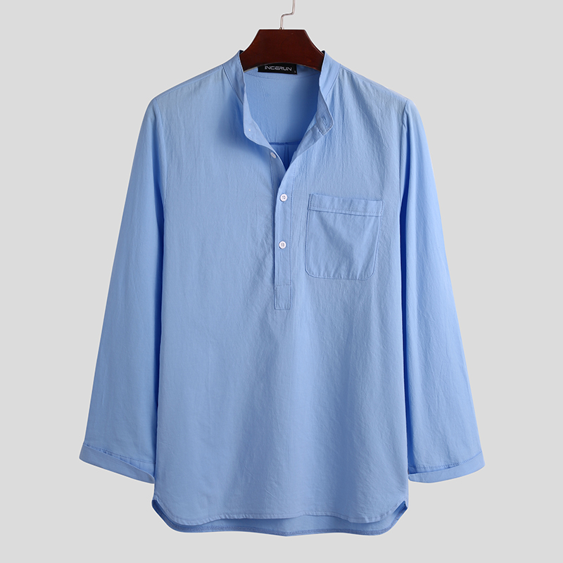 collarless t shirt with buttons