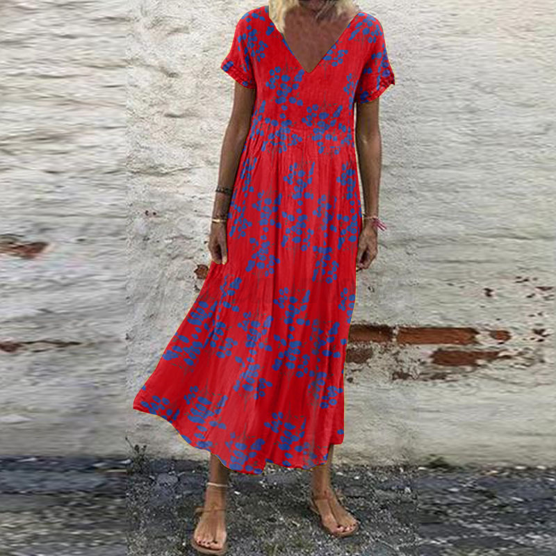 Mujeres Verano Manga Corta Cuello en V Floral Estampado Vestido Largo Vacaciones Playa Solero - Imagen 36 de 43