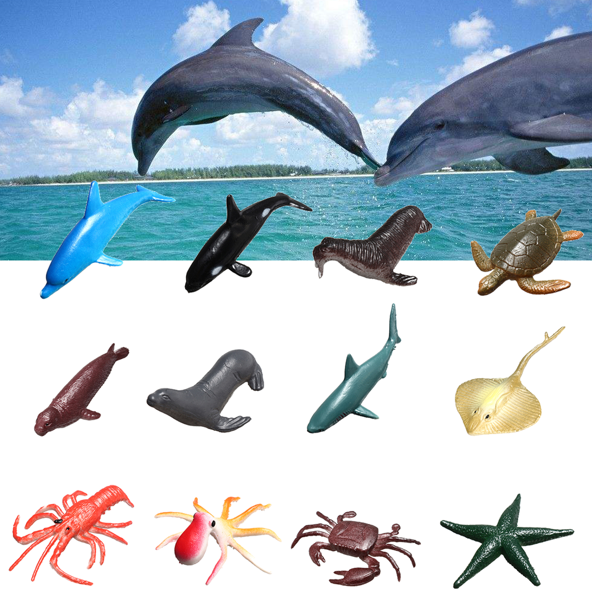 24Pcs Plastic Marine Animal Colorful Ocean Creatures Dolphin Whale Model Toy 24Pcs Plastic Marine Animal Colorful Ocean Creatures Dolphin Whale Model Toy