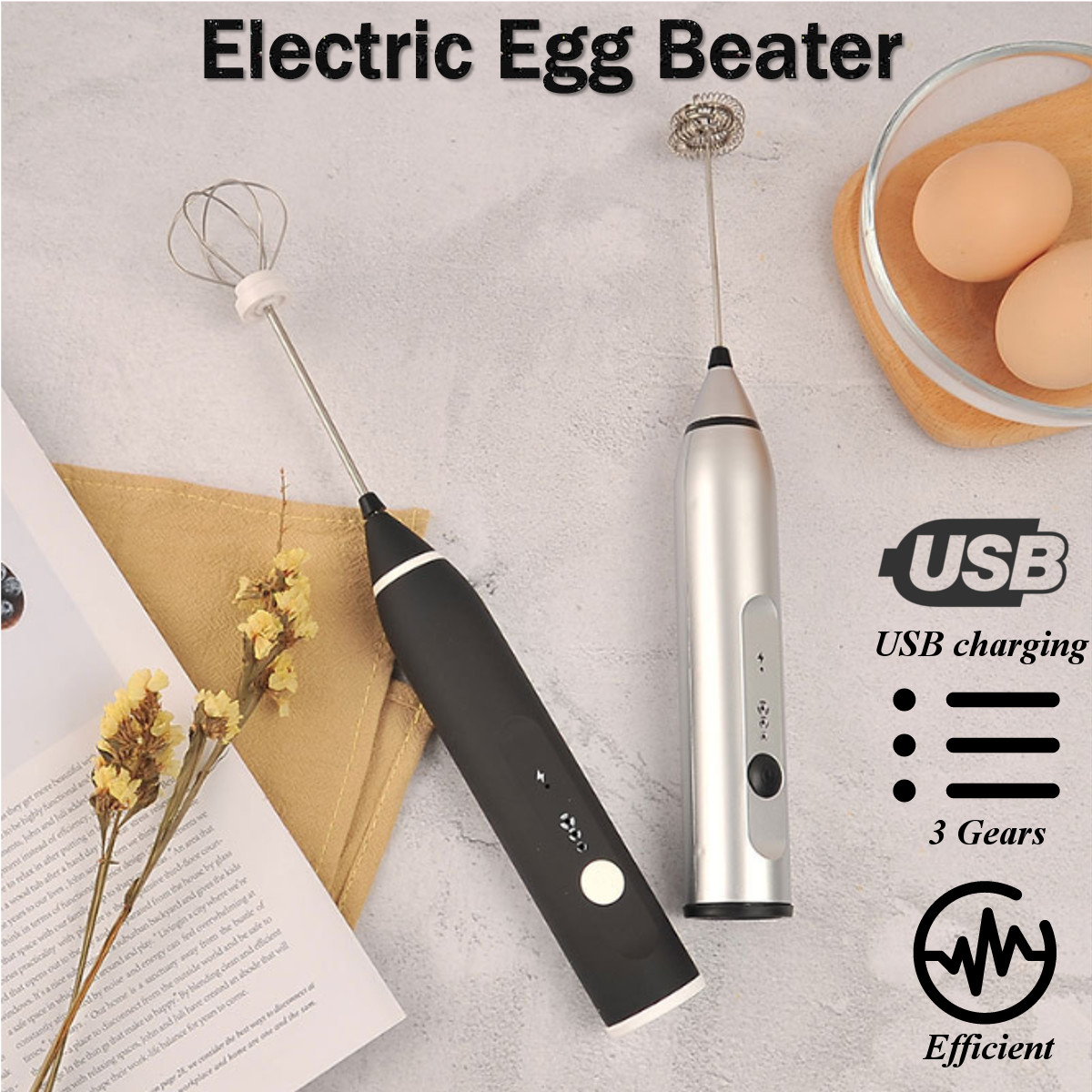 NEWEST Handheld Electric USB Charging Egg Beater Milk Frother Mixer for Coffee