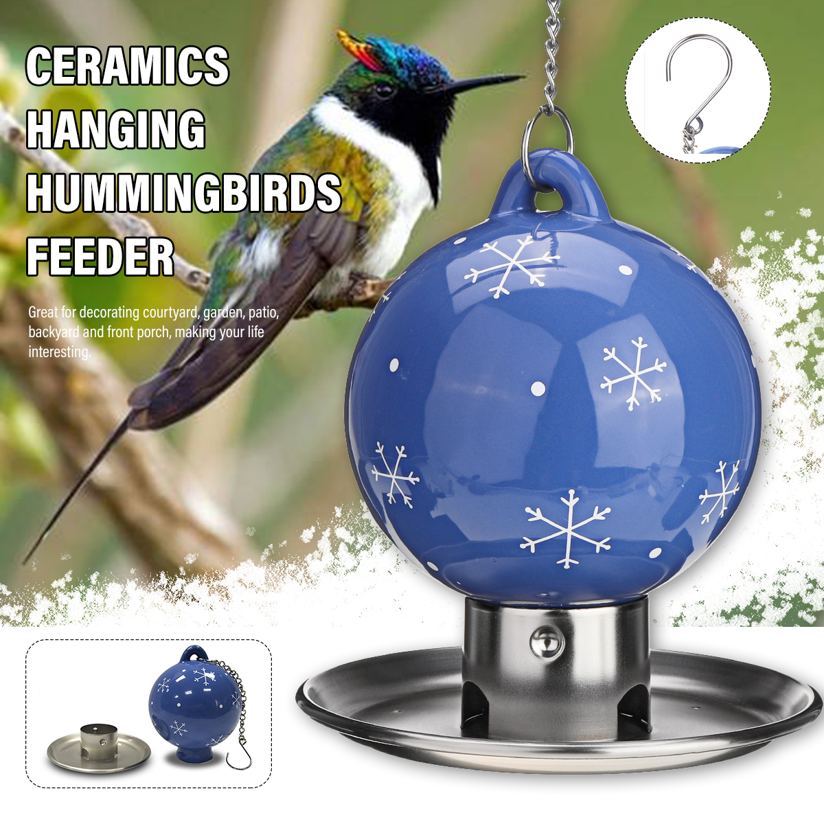 Glass Bird Water Feeder Tree Hummingbird Hanging Outdoor Wild Garden Yard Tool