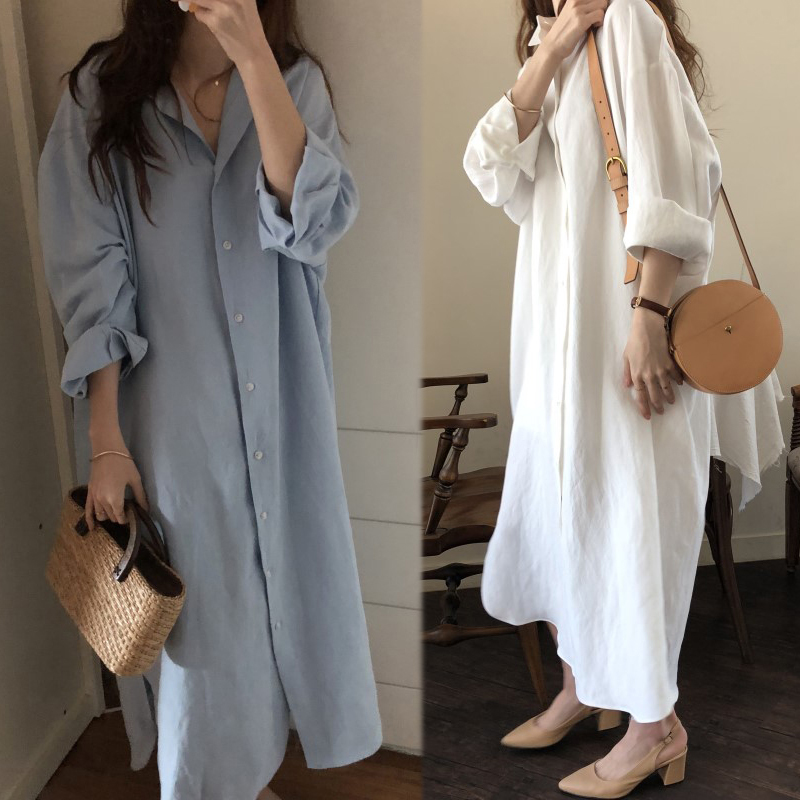 long sleeve button down midi dress