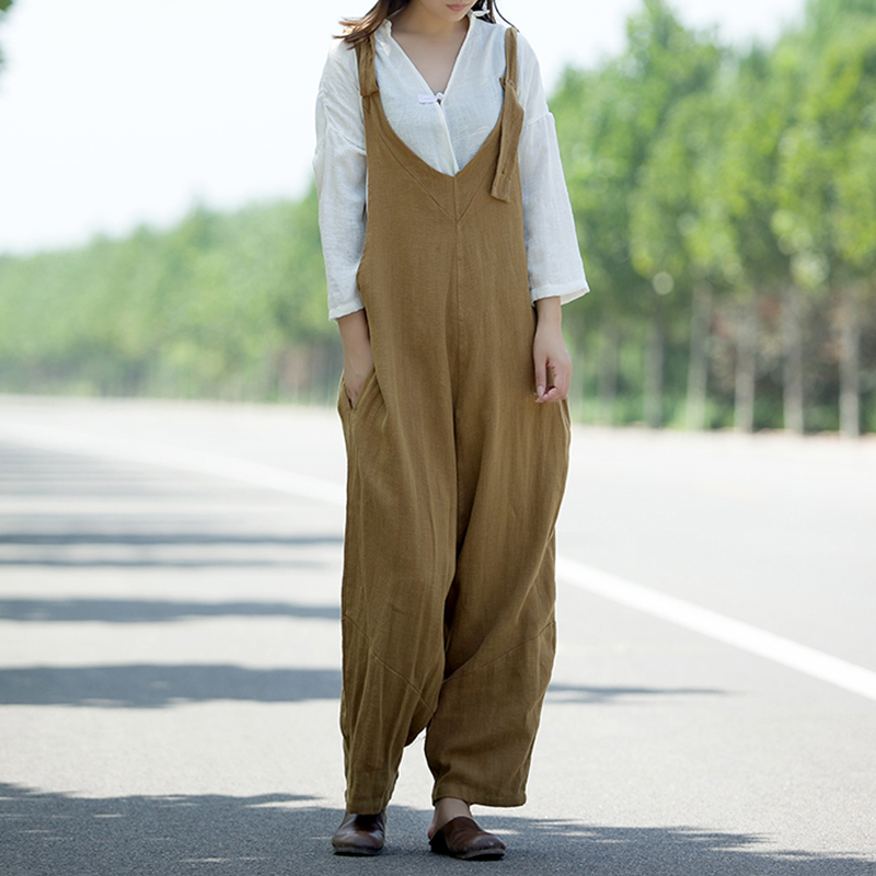 ZANZEA Damen Gestreift Kurzarm V Neck Overall Hose Pants Jumpsuit Freizeithosen