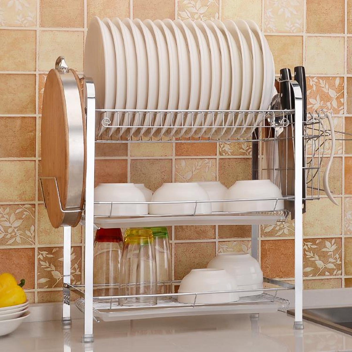 3 Layer Tier Chrome Dish Rack Drying Kitchen Organizer Plate Drainer Detail Image