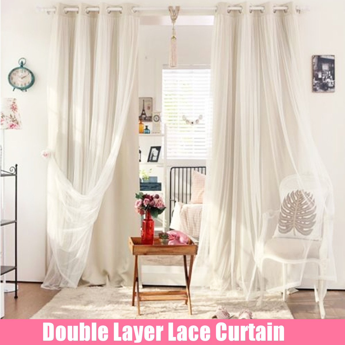 Mediterranean Blockout Eyelet Curtain Double Layer Bridal Lace