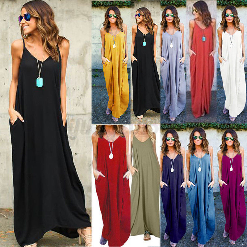 Details About Uk Womens Summer Sleeveless Maxi Dress Beach Baggy Kaftan Long Dresses Plus Size