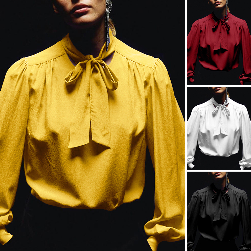 yellow tie neck blouse