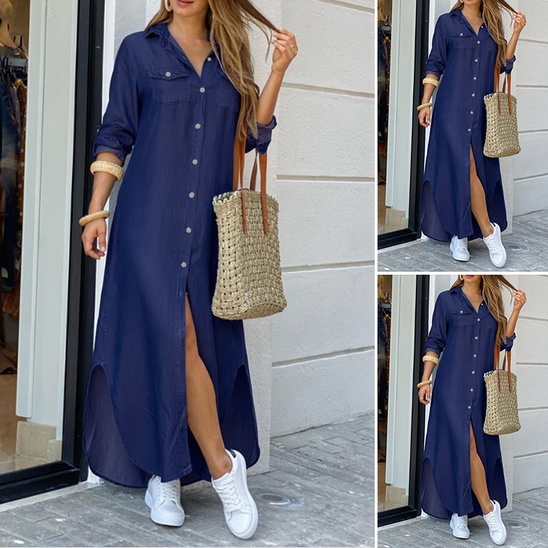 denim button down dress womens