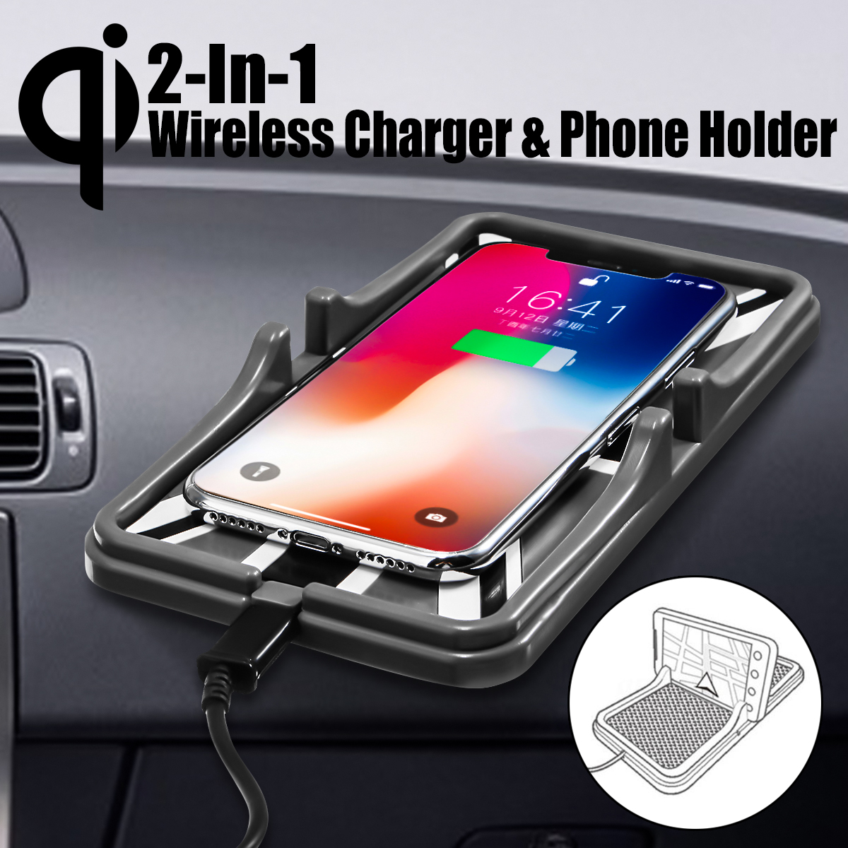 Car Dashboard Qi Wireless Phone Charger Holder Mount Non Slip Pad