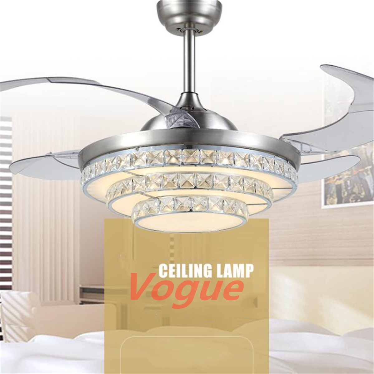 Details About 42 Ceiling Fan Blade Crystal Chandelier Pendant Light Bedroom Room Decor Us