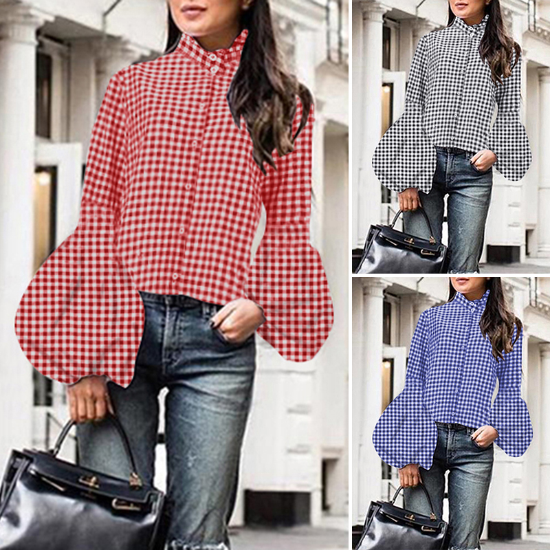 ZANZEA la venta de separación Mujeres camiseta del collar del soporte de gran tamaño Tops Plain botones de la blusa de Down Plus Rojo ZANZEA la venta de separación Mujeres camiseta del collar del soporte de gran tamaño Tops Plain botones de la blusa de Down Plus Rojo