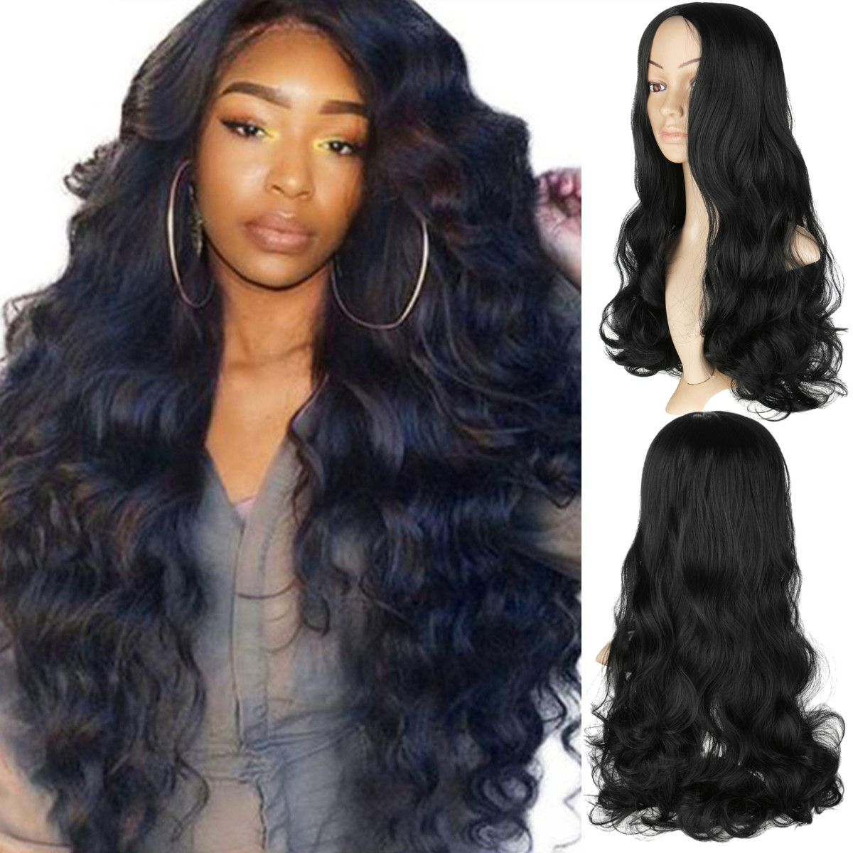 Women Black Curly Brazilian Heat Resistant Synthetic Fiber Long