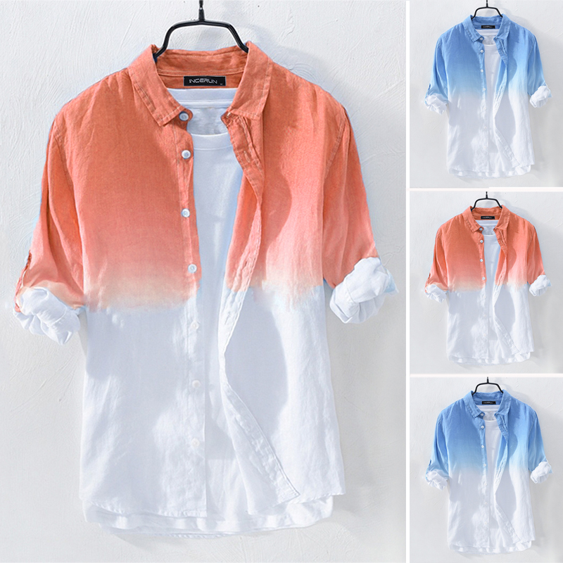 Fashion Men/'s Cotton Linen Long Sleeve Button-Front Shirt Lapel Tops Size M-2XL