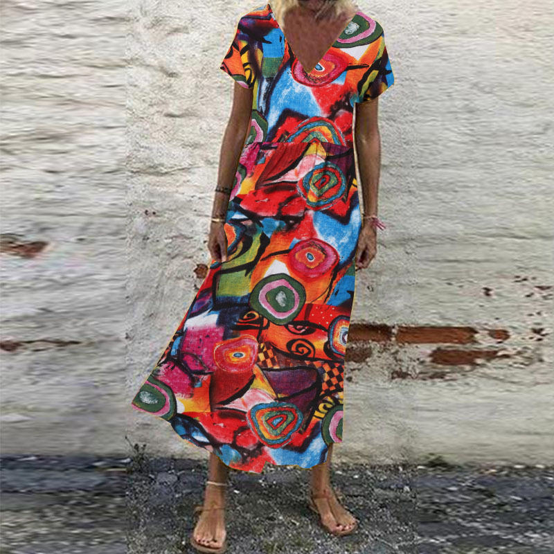 Mujeres Verano Manga Corta Cuello en V Floral Estampado Vestido Largo Vacaciones Playa Solero - Imagen 29 de 43