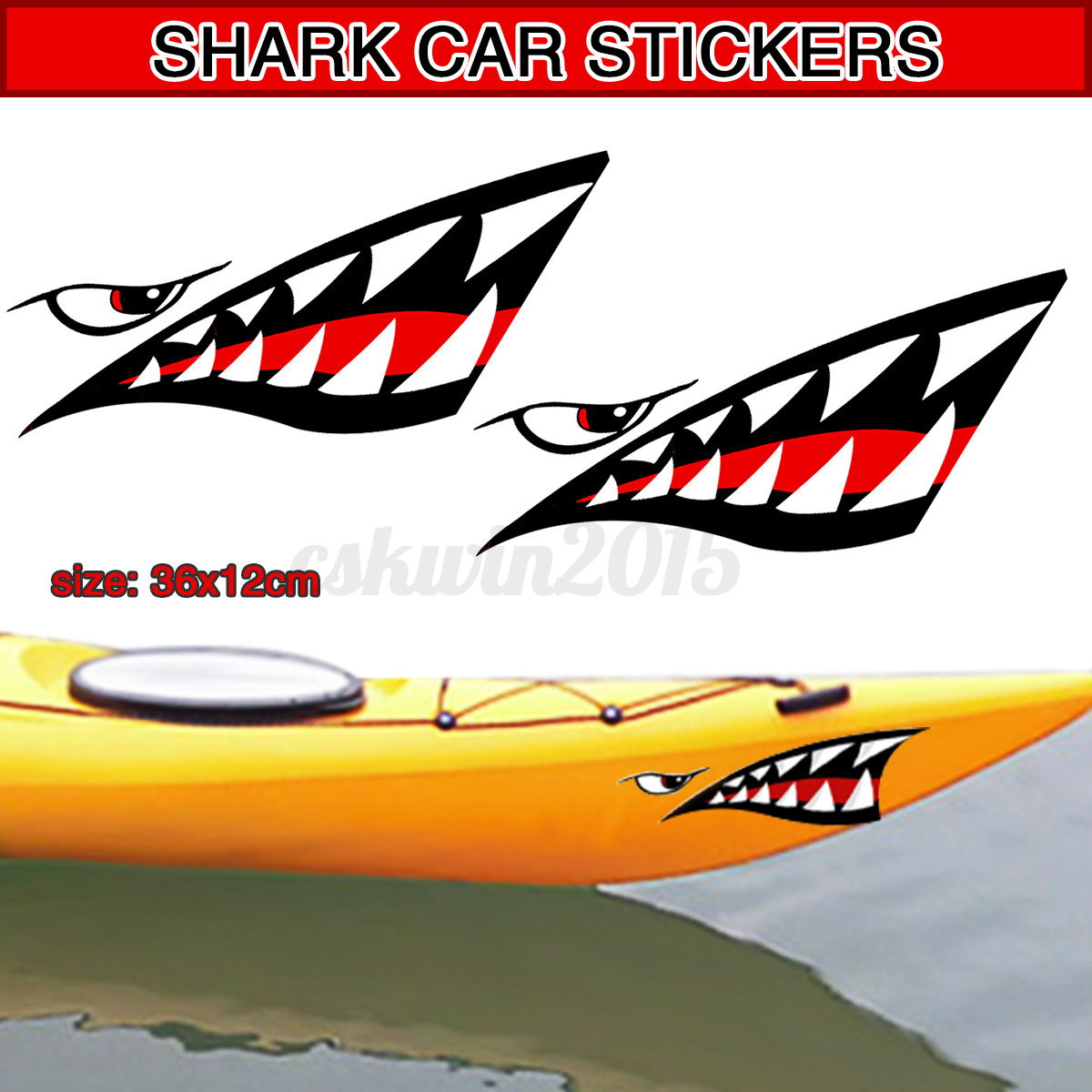 2Pcs 59'' Shark Mouth Teeth Waterproof PVC Car Yacht Boat 