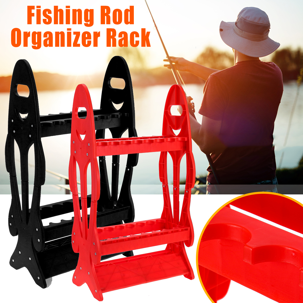 Black16 Rods Fishing Rod Rack Stand Combos Storage Organizer Pole Rests Spor