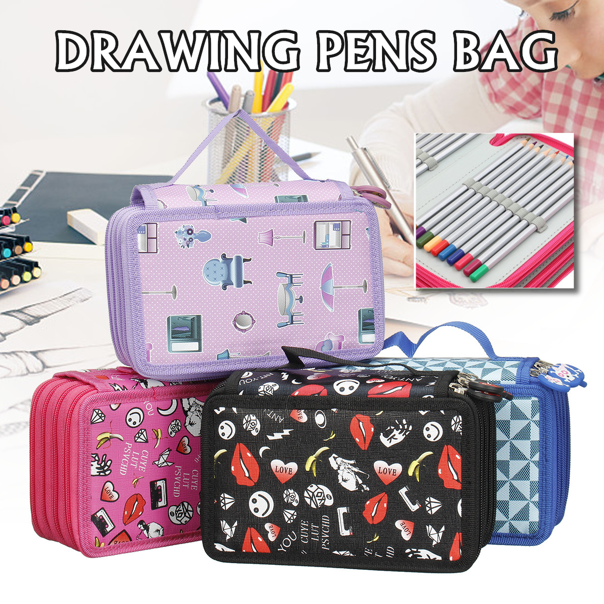 4 Layers 72 Pencil Case Drawing Sketching Art Pen Holder Bag Pouch