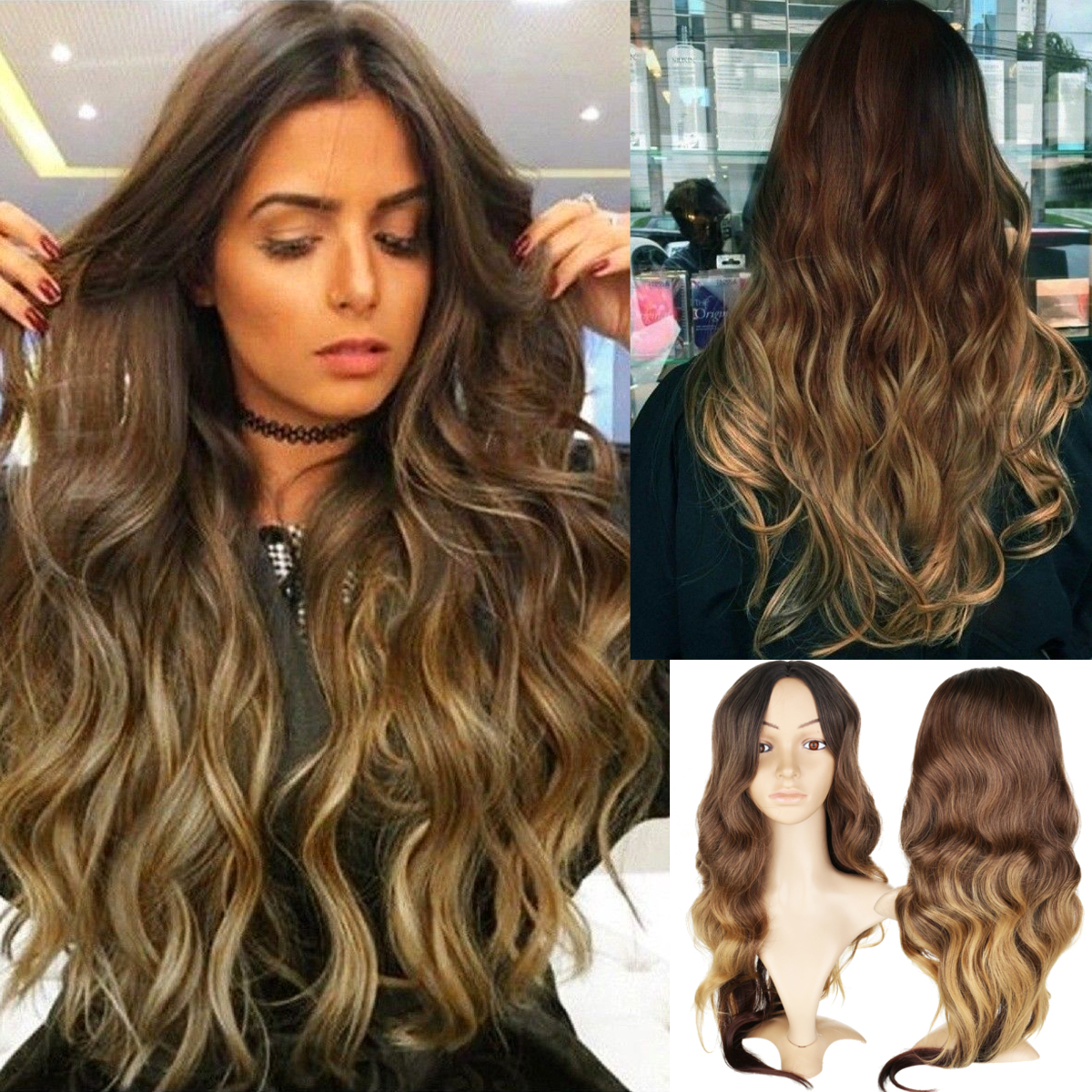 Details About Women Synthetic Curly Hair Lace Front Fiber Wig Long Wavy Full Wig Ombre Blonde