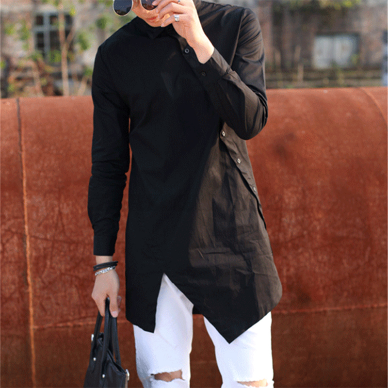 Men's Gothic Retro Baggy Shirt Long Sleeve Asymmetric Hem Tops Long Shirt Kaftan - Picture 13 of 14