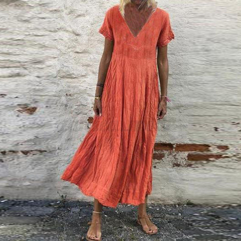 Mujeres Verano Manga Corta Cuello en V Floral Estampado Vestido Largo Vacaciones Playa Solero - Imagen 13 de 43