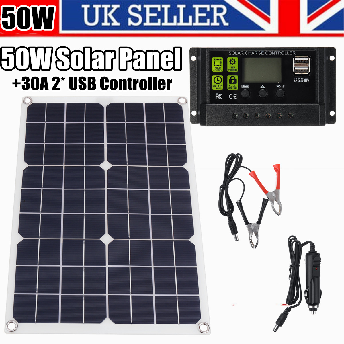 Details About 50w Flexible Solar Panel Battery Charger Kit Car 30a Dual Usb Controller