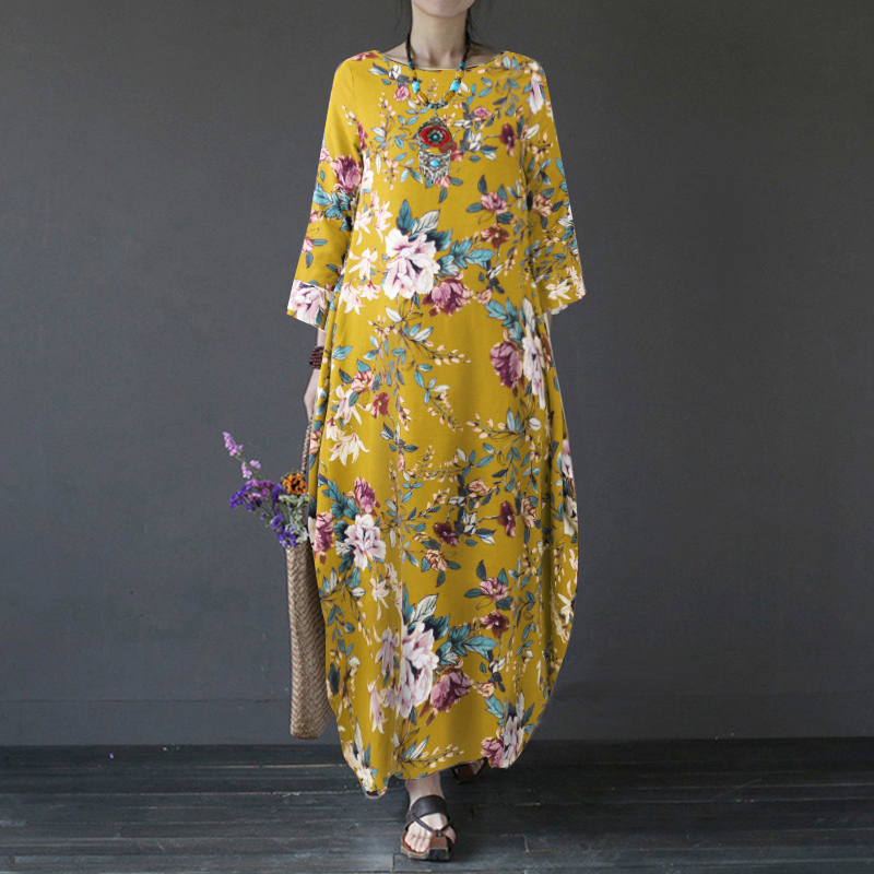 Maxi Vestido Largo UK Para Mujer Manga Larga Estampado Floral Informal Suelto Cóctel Fiesta - Imagen 16 de 28