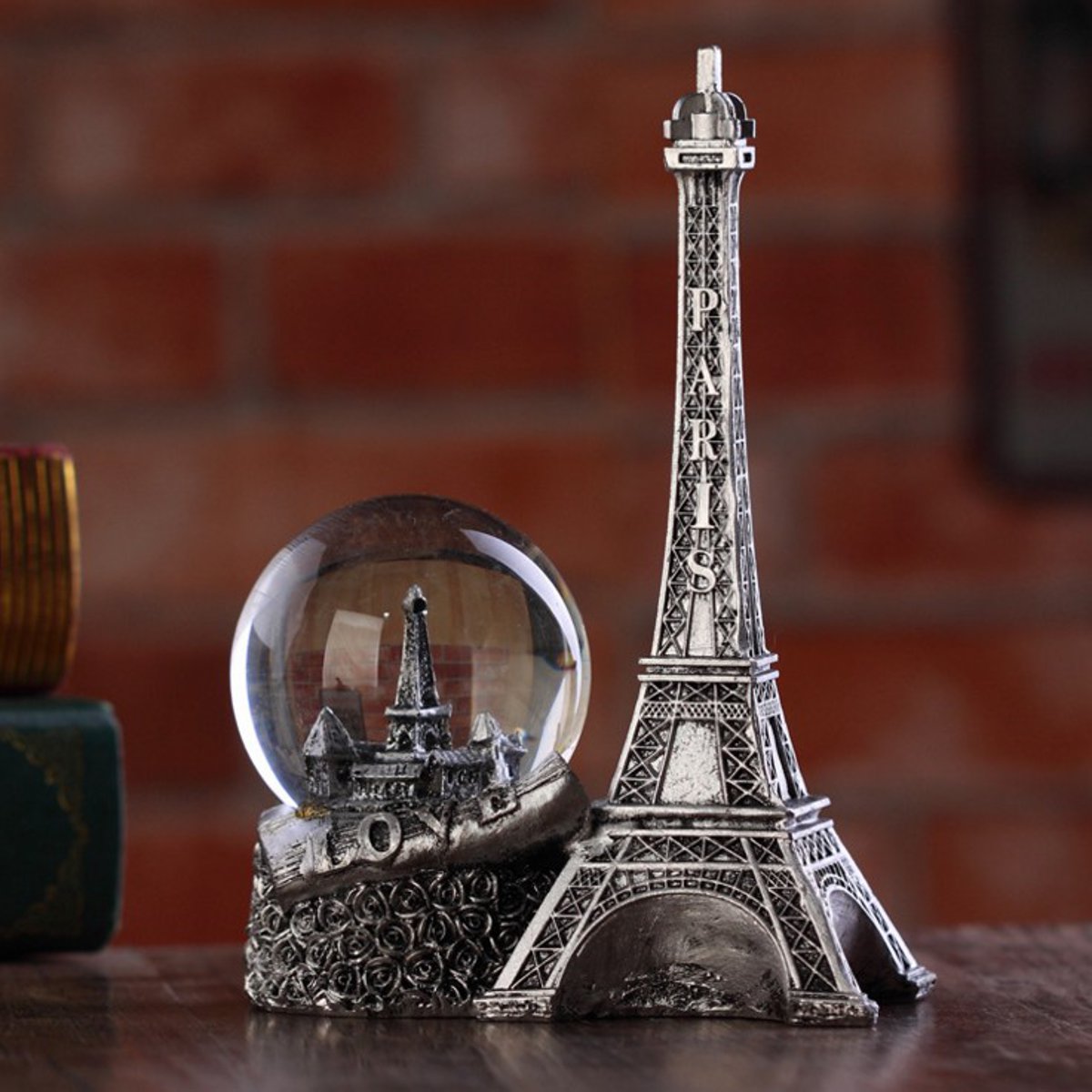Vintage Crystal Ball Paris Eiffel Tower Model Statue Home Desk