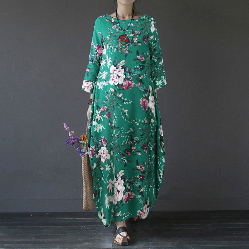 Maxi Vestido Largo UK Para Mujer Manga Larga Estampado Floral Informal Suelto Cóctel Fiesta - Imagen 17 de 28