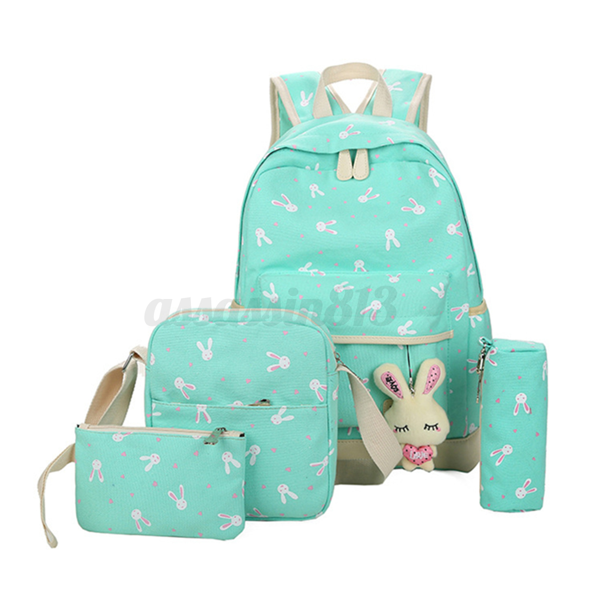 5Pcs/set Women Canvas Backpack Lovely Rabbit School Travel Teenage
