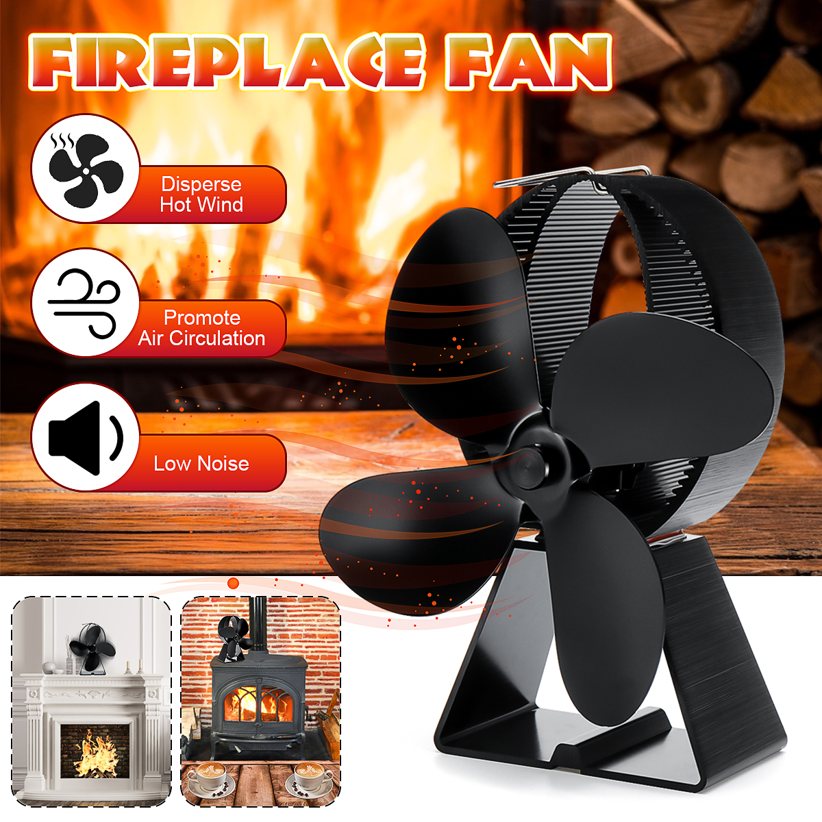 8 2 1500rpm Fireplace Thermal Fire Heater Power Wood Stove Fan