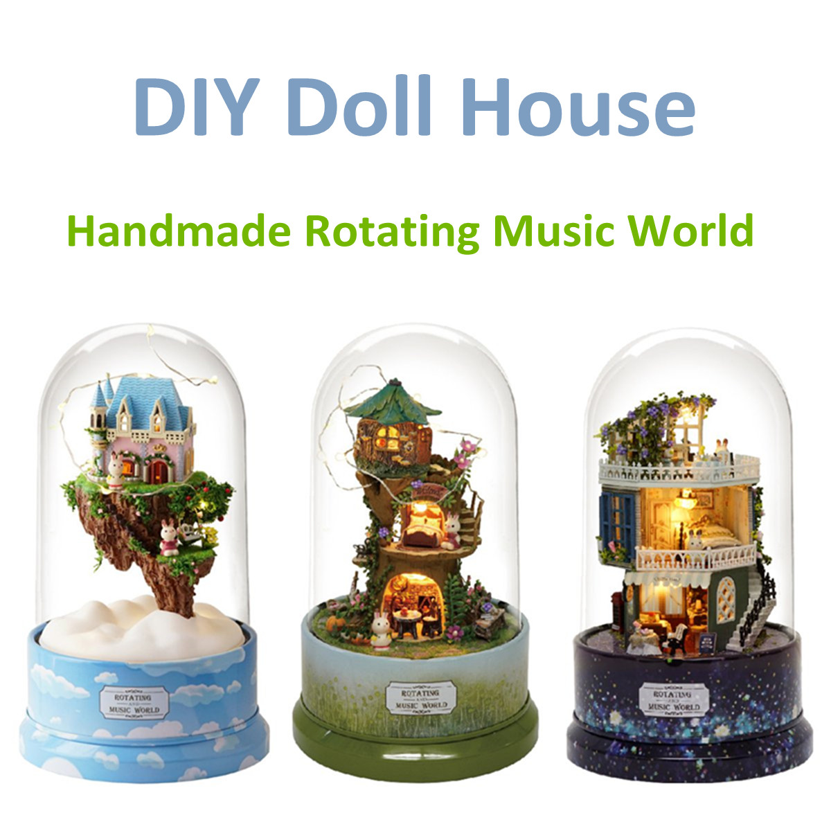 DIY Small House Rotating Music World with Dust Cover Musical Movement Toy Gifts